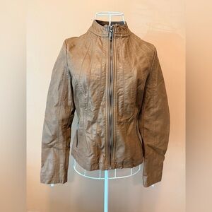 New Lock & Love Faux Leather Jacket Camel Fully Lined Zip Front Size XS